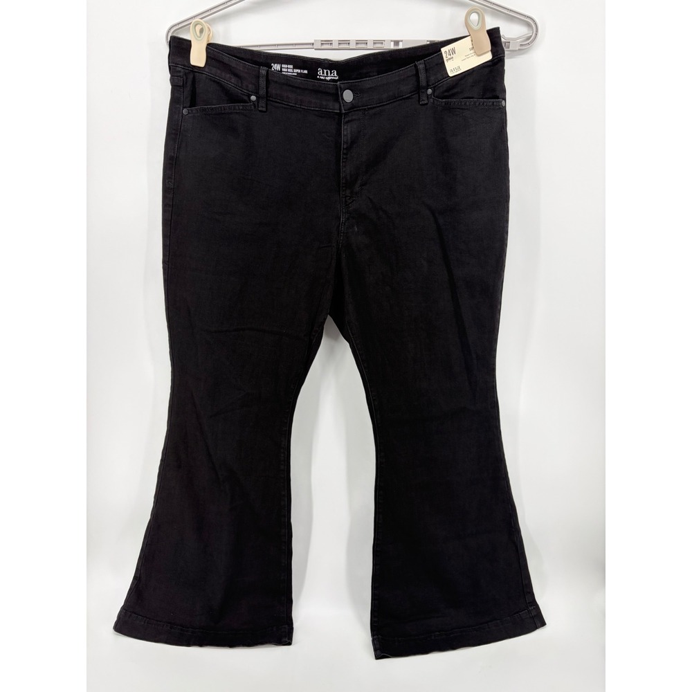 a.n.a Womens 24W Black Jeans High Rise High Heel‎ Super Flare Stretch Denim